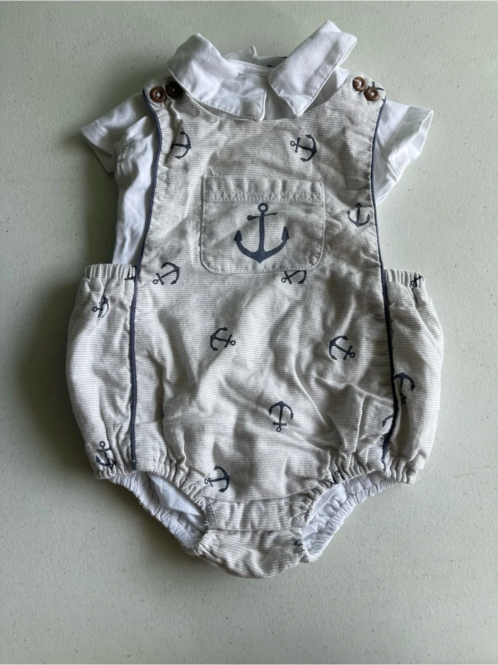 Tommy Bahama Baby Boy 3-6M Anchor Romper Bodysuit Hat 3 Piece Set